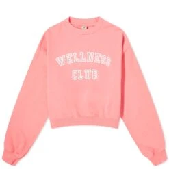Sporty & Rich Wellness Club Flocked Cropped Crew Sweat