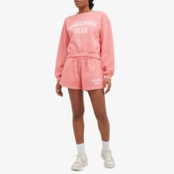 Sporty & Rich Wellness Club Flocked Cropped Crew Sweat -Vibrant Vogue 15 02 2024 LB CRAW2364RE PNK m8 1