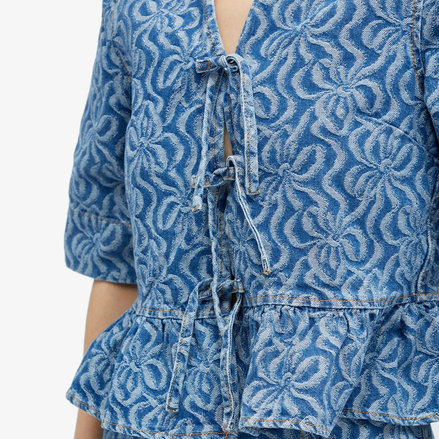 GANNI Denim Flounce Tie Blouse 7 GANNI Denim Flounce Tie Blouse - Image 5