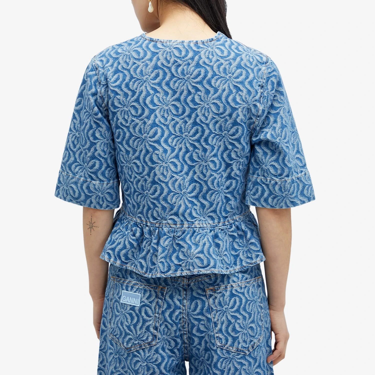 GANNI Denim Flounce Tie Blouse 5 GANNI Denim Flounce Tie Blouse - Image 3