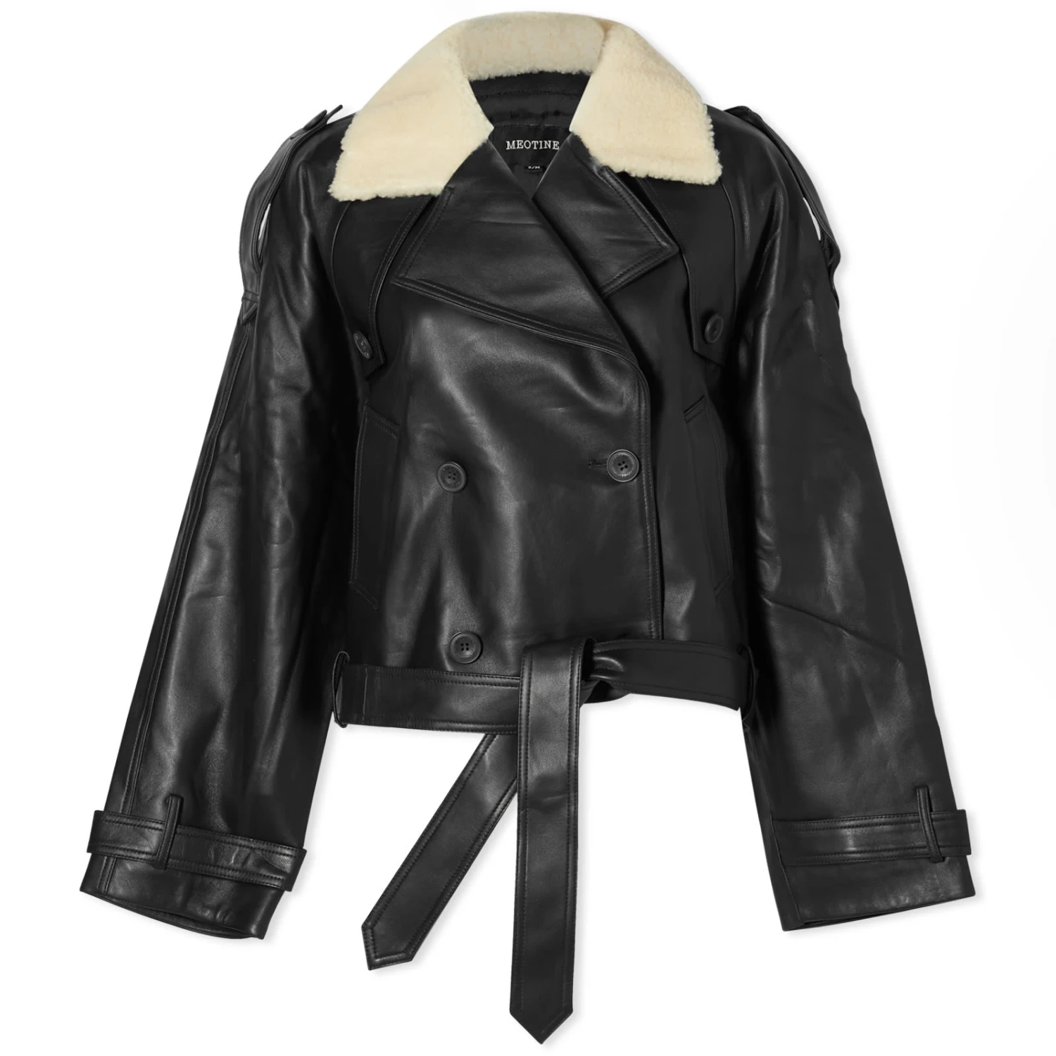 Meotine Bobby Leather Jacket With Fur Collar 3 Meotine Bobby Leather Jacket With Fur Collar