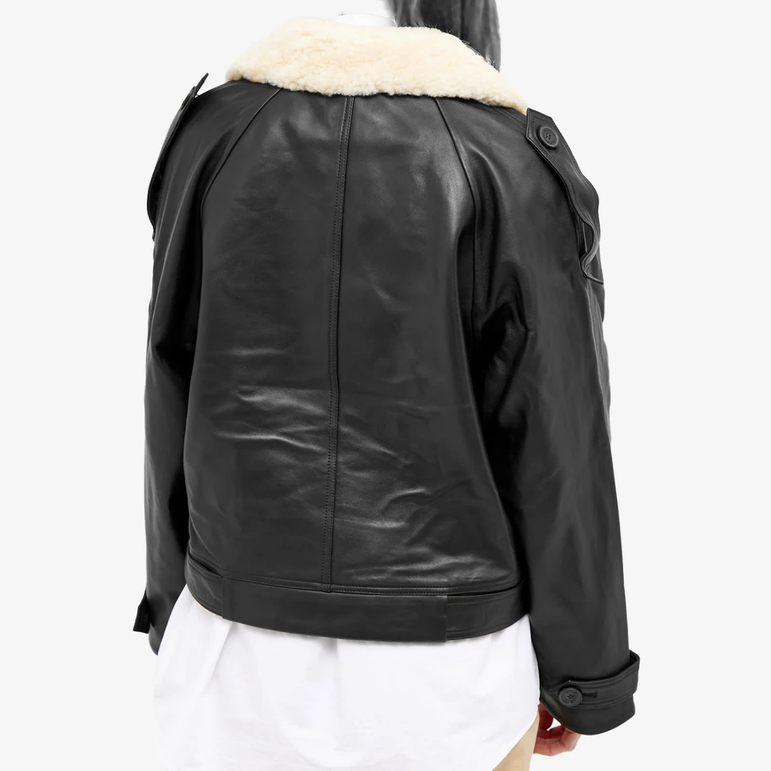 Meotine Bobby Leather Jacket With Fur Collar 5 Meotine Bobby Leather Jacket With Fur Collar - Image 3