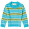 Marni 3/4 Sleeve Brushed Multicolor Stripes Cropped Sweater