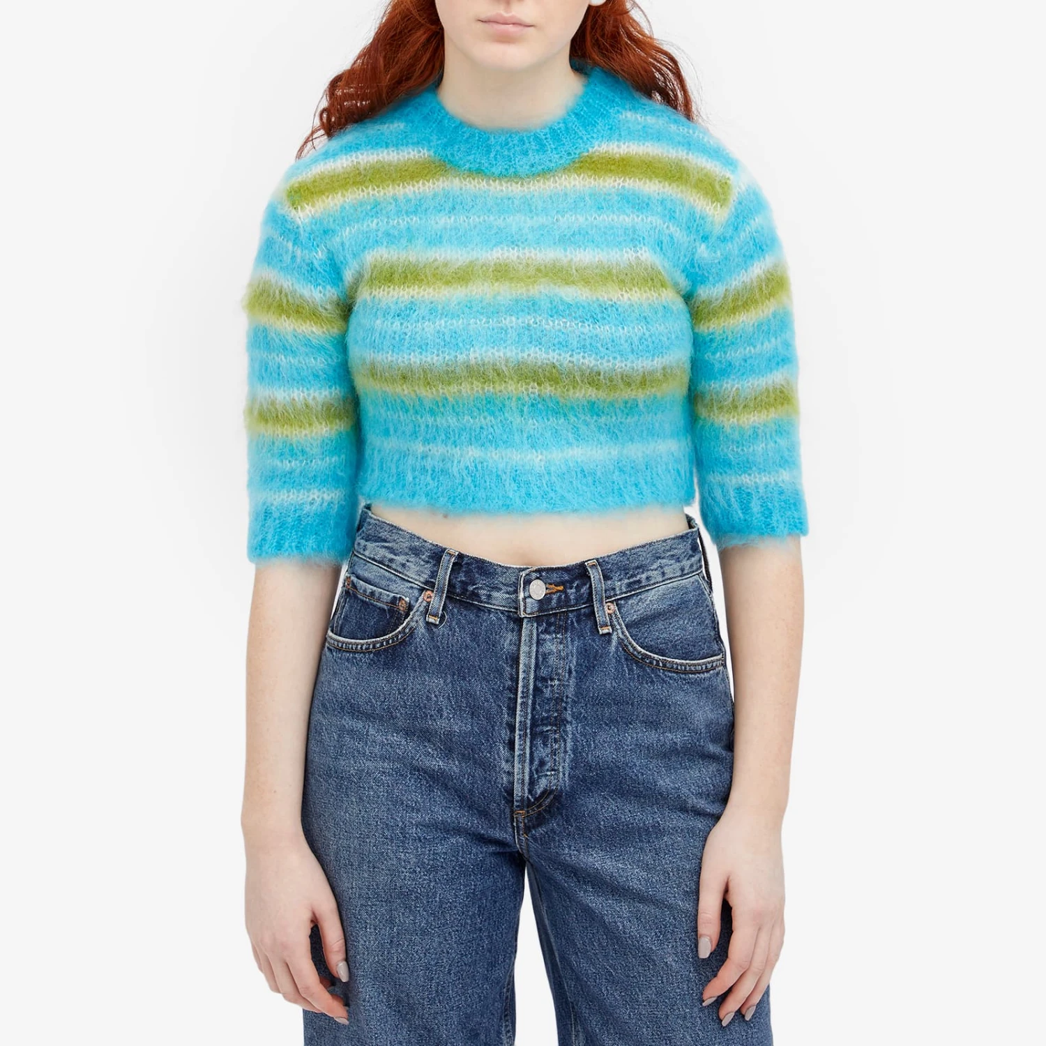 Marni 3/4 Sleeve Brushed Multicolor Stripes Cropped Sweater 4 Marni 3/4 Sleeve Brushed Multicolor Stripes Cropped Sweater - Image 2